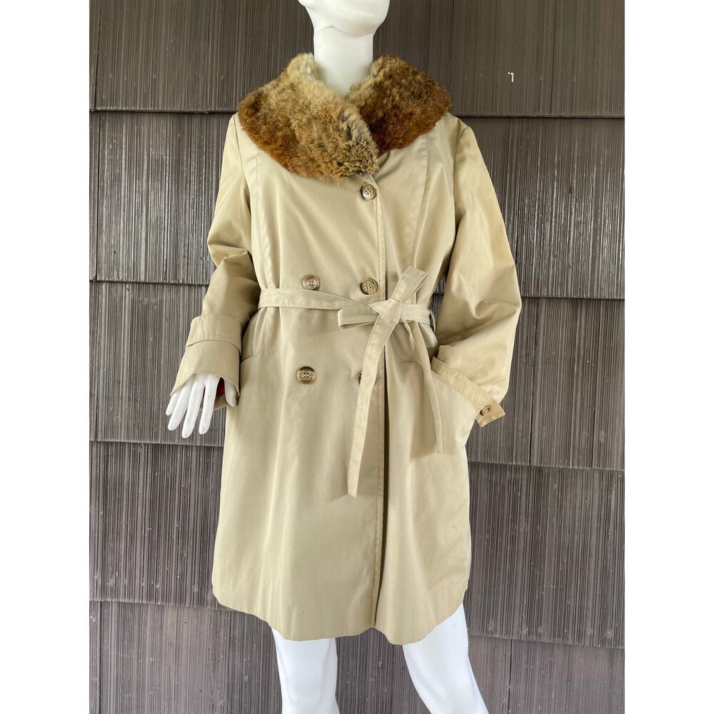 🔥VTG ILGWU Fox Fur Double Breasted Insulated Line Classic Old Money Trench Coat